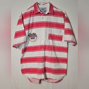 Vintage Bugle Boy Button Up Size Medium Red and White Stripes.